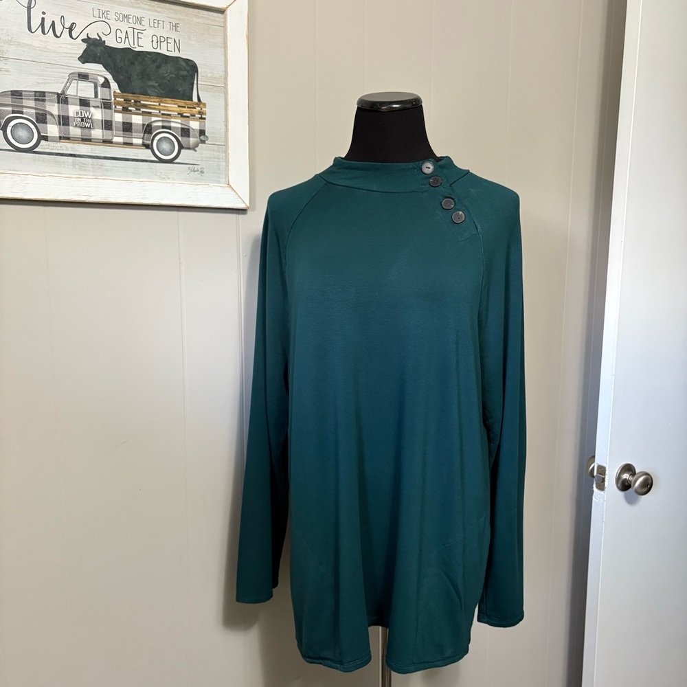 Chico's 3 Women’s Deep Teal Long Sleeve Top with Button Accents Casual